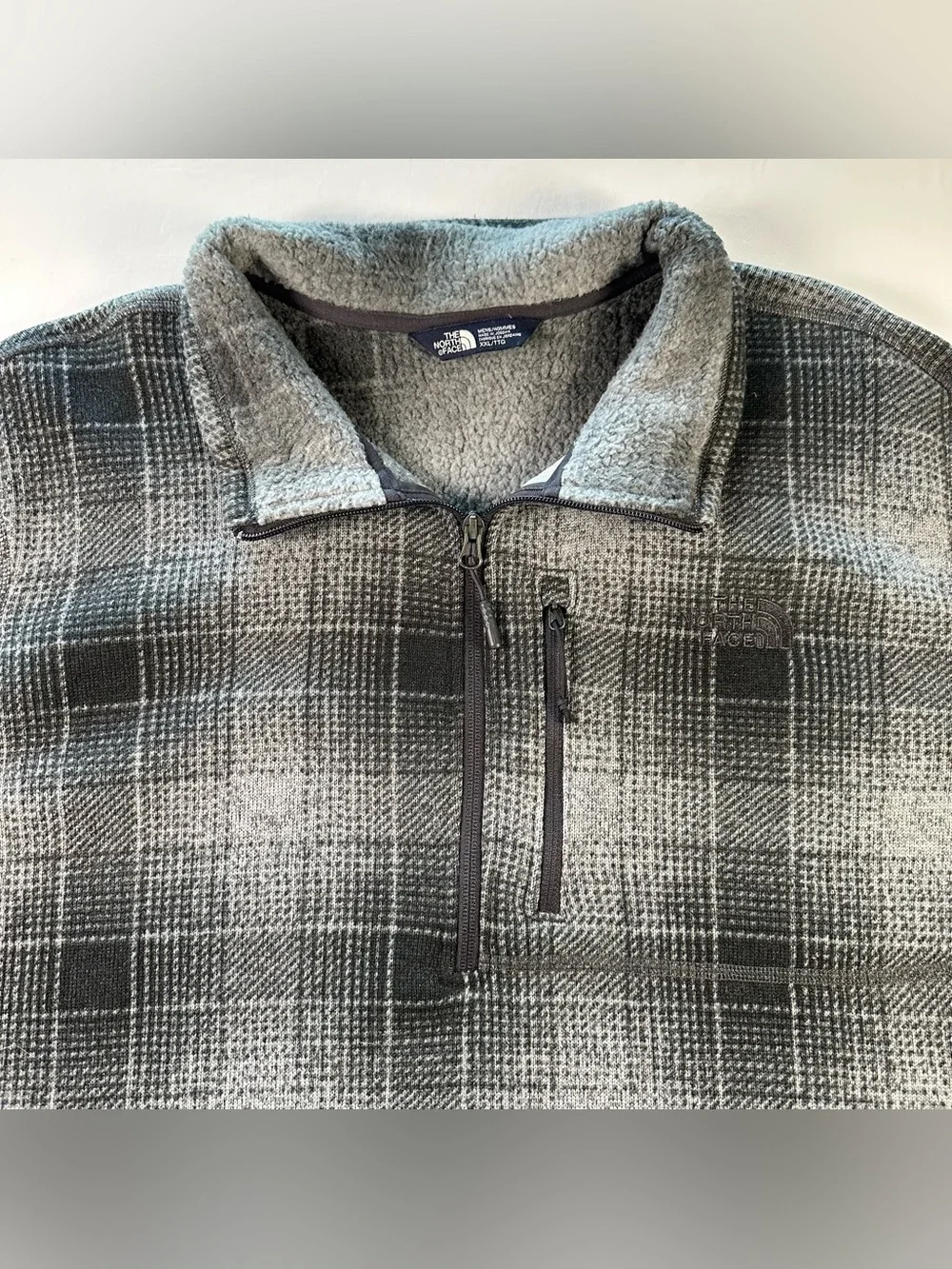 The North Face Gordon Lyons 1/4 Zip Pullover Mens XXL Gray Black Plaid Fleece